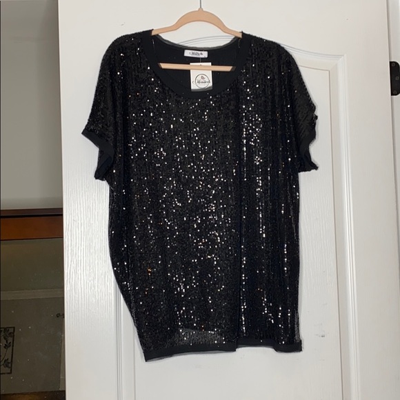 black plus size sequin tops